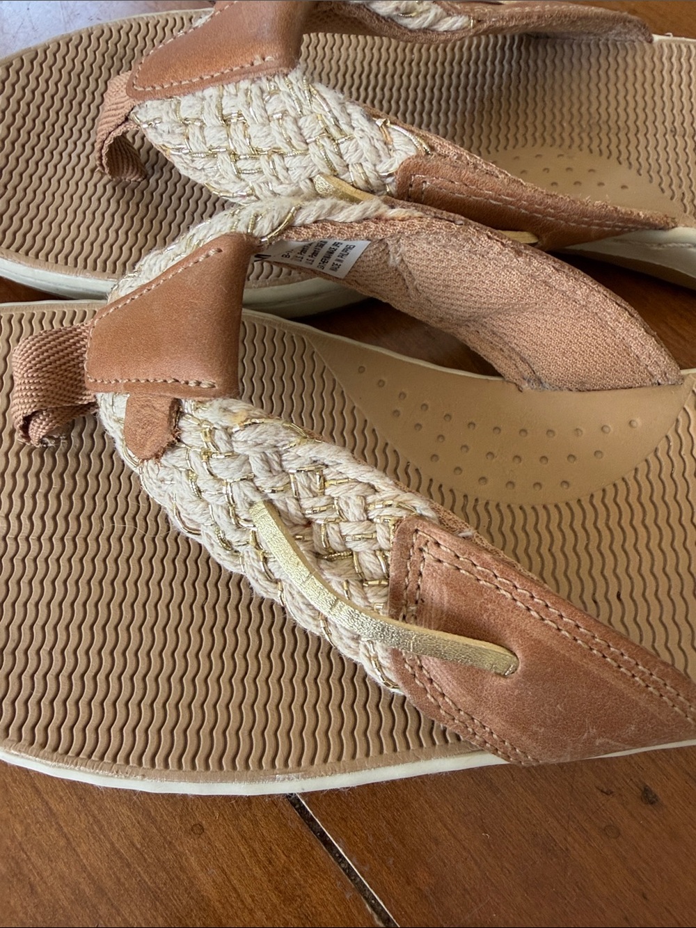 Sperry Tan and Cream Braided Thong Sandals - Picture 4 of 7